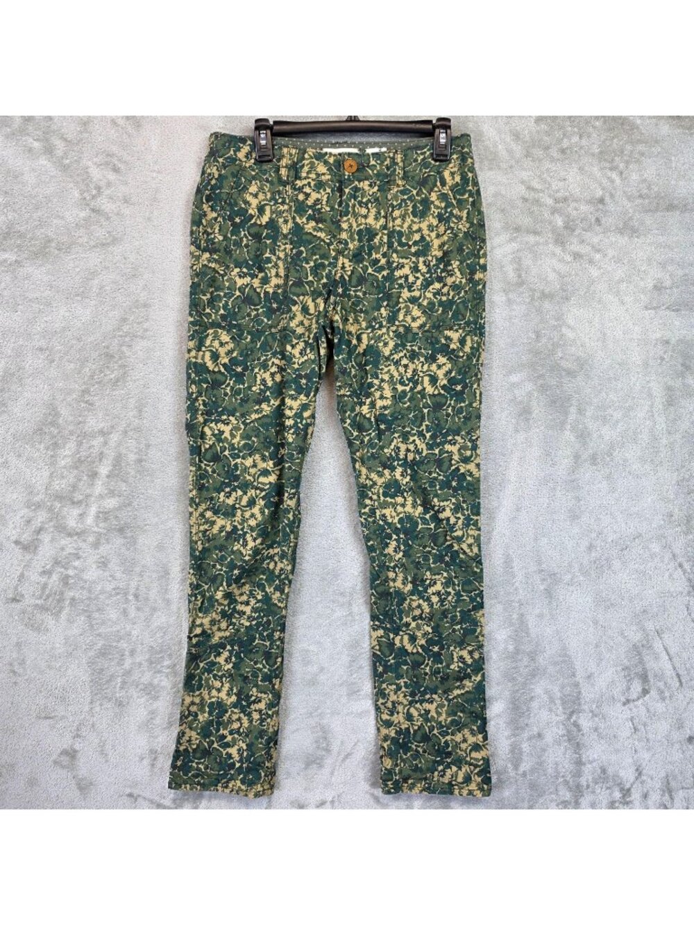 Hei Hei Chino Pants Womens 29T Green Floral Twill Slim Tapered Stretch Casual